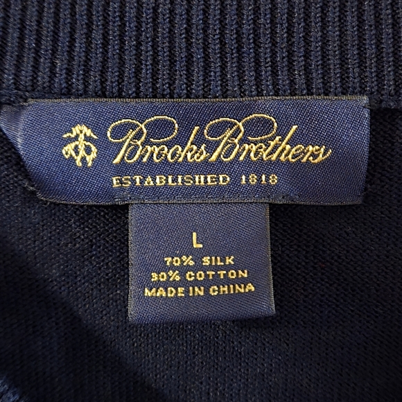 Brooks Brothers Sweater Mens L Black Windowpane Checks Silk Knit V Neck Pullover - Picture 4 of 10